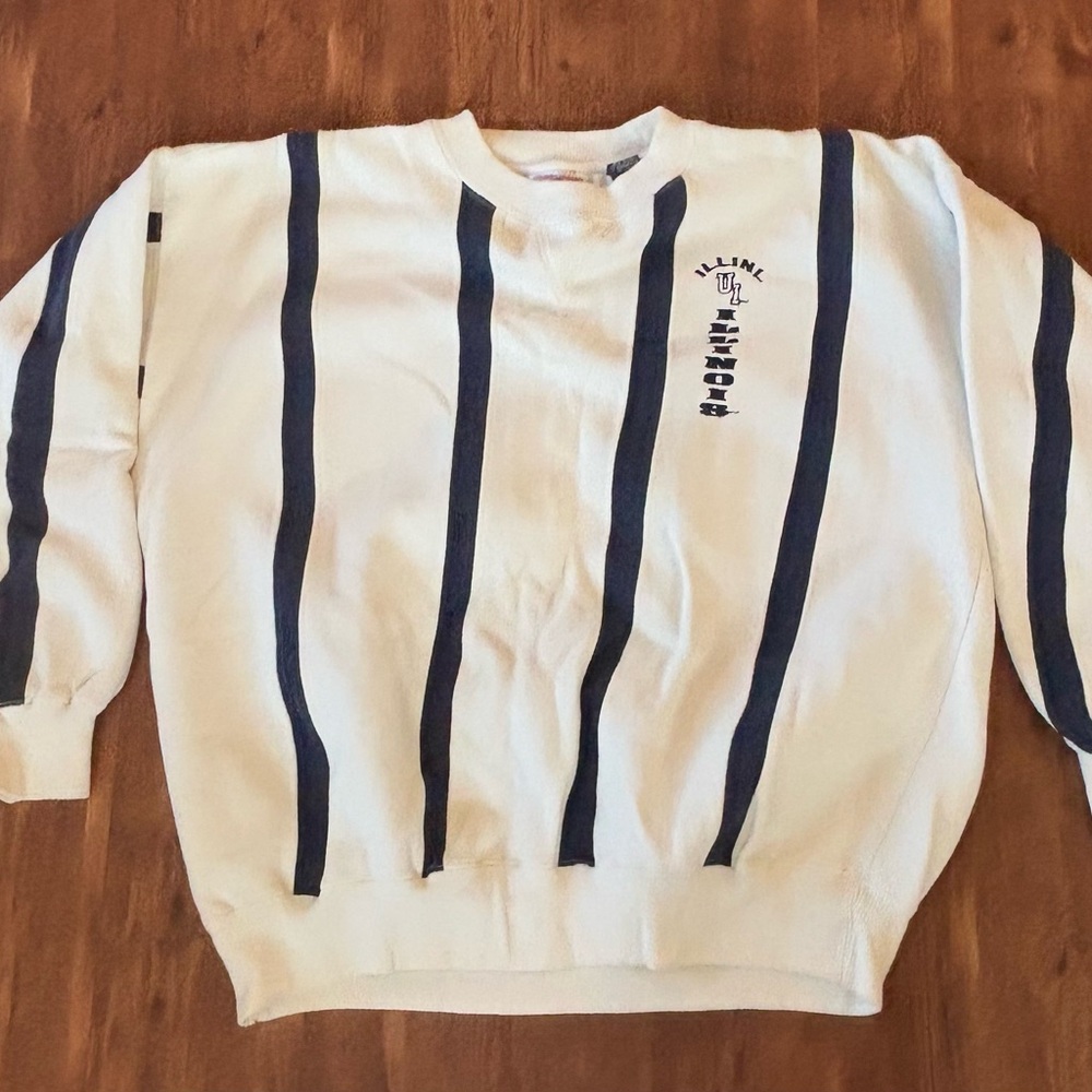 Vintage Illini White and Blue Crewneck Sweater with Stripes